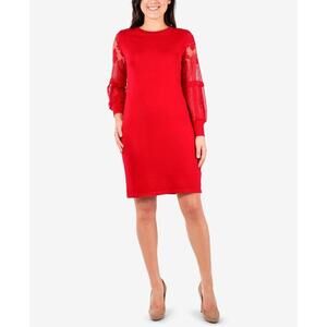 Ny Collection Womens Lace Sleeve Dress Size L